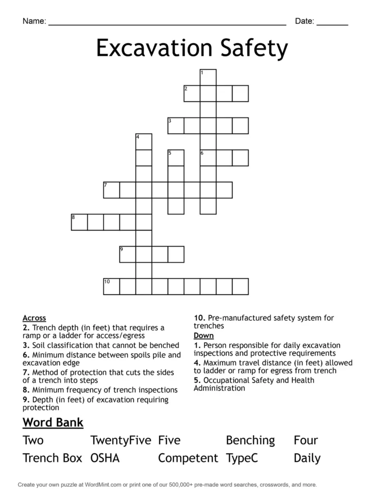 🚧 Excavation Safety Crossword Challenge! 🚧